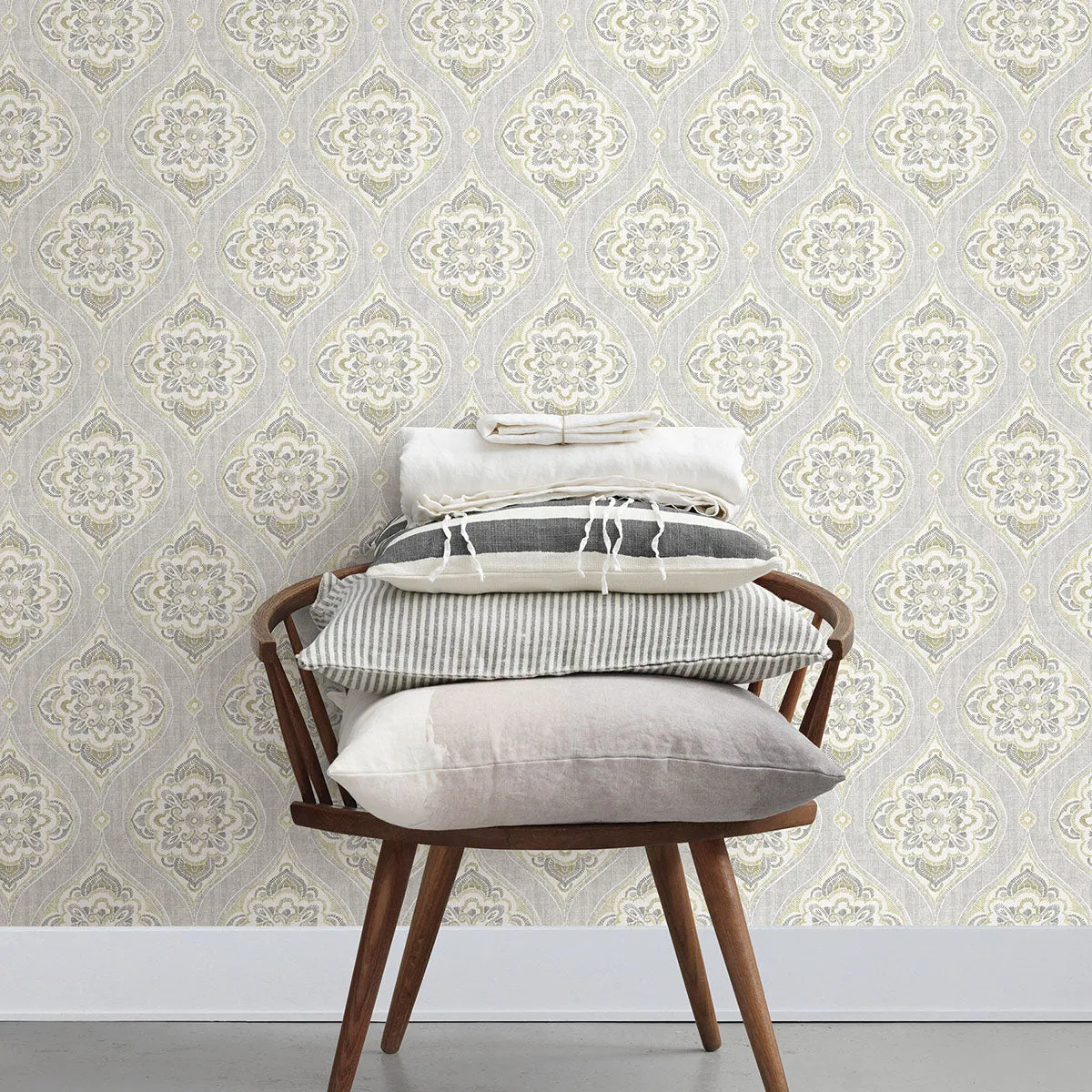 Adele Light Grey Damask Wallpaper