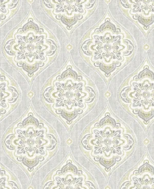 Adele Light Grey Damask Wallpaper