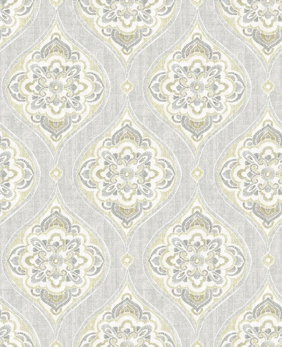 Adele Light Grey Damask Wallpaper