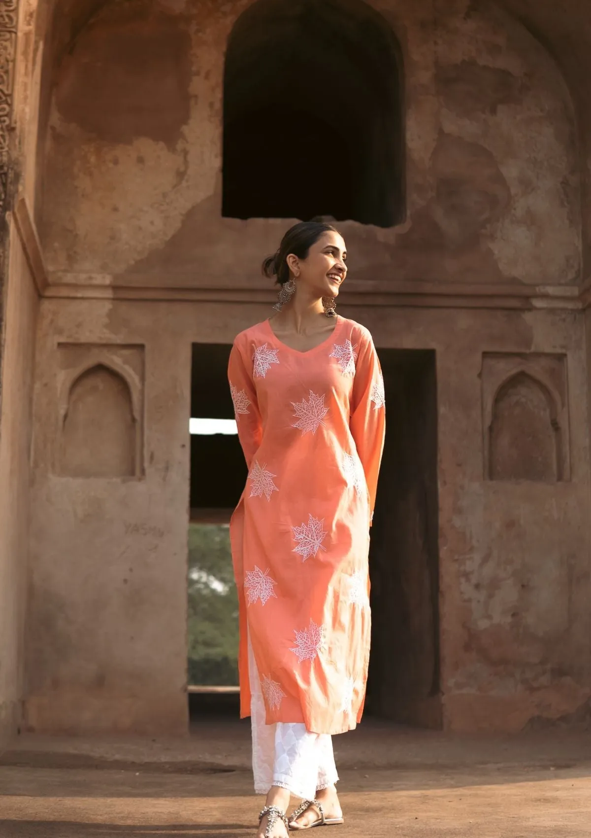 Adib Cotton Straight Kurta with Maple Motifs