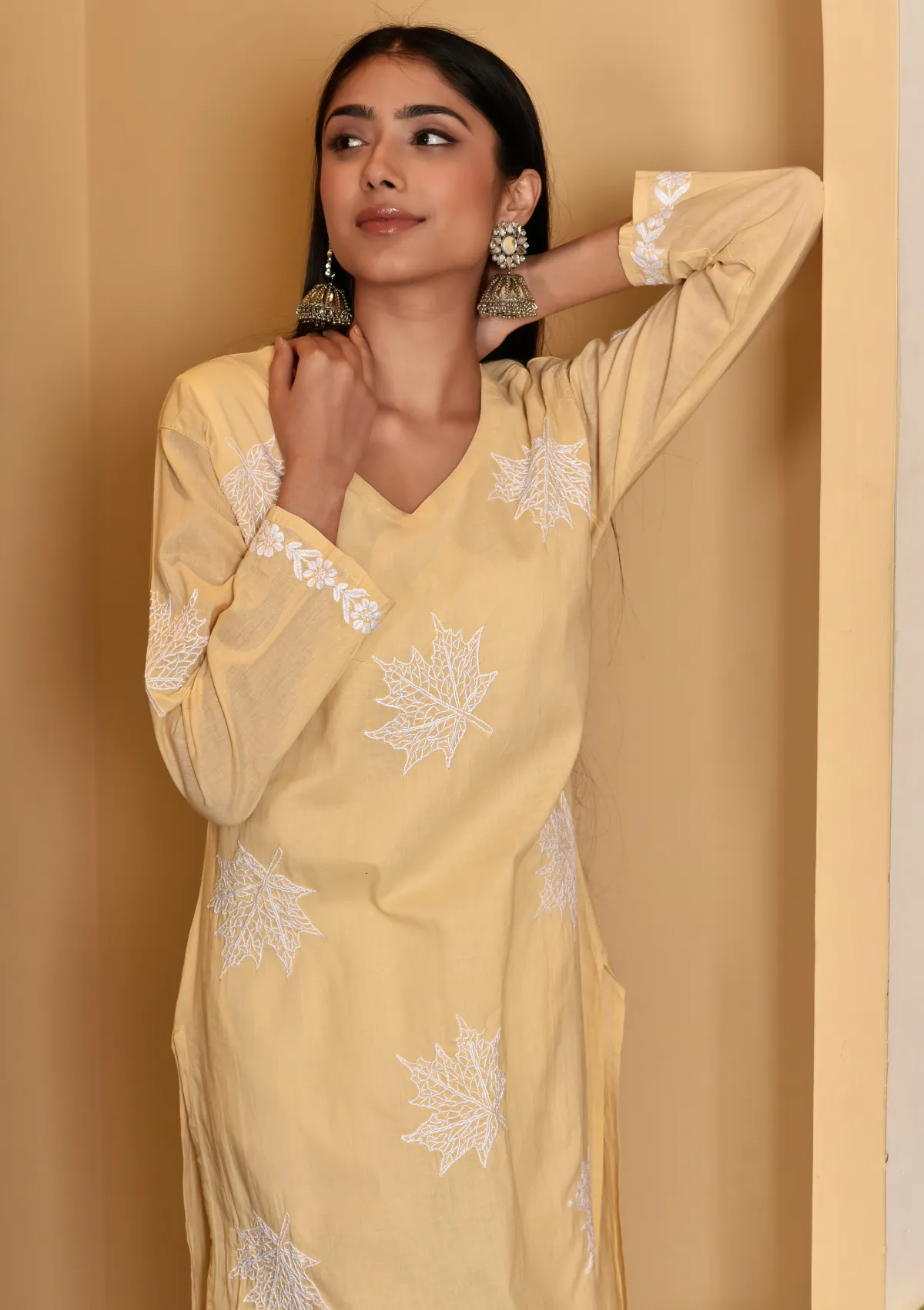 Adib Cotton Straight Kurta with Maple Motifs