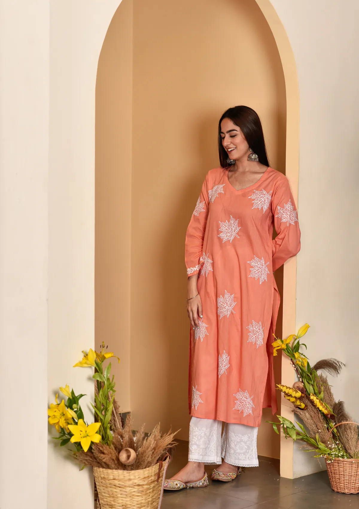 Adib Cotton Straight Kurta with Maple Motifs