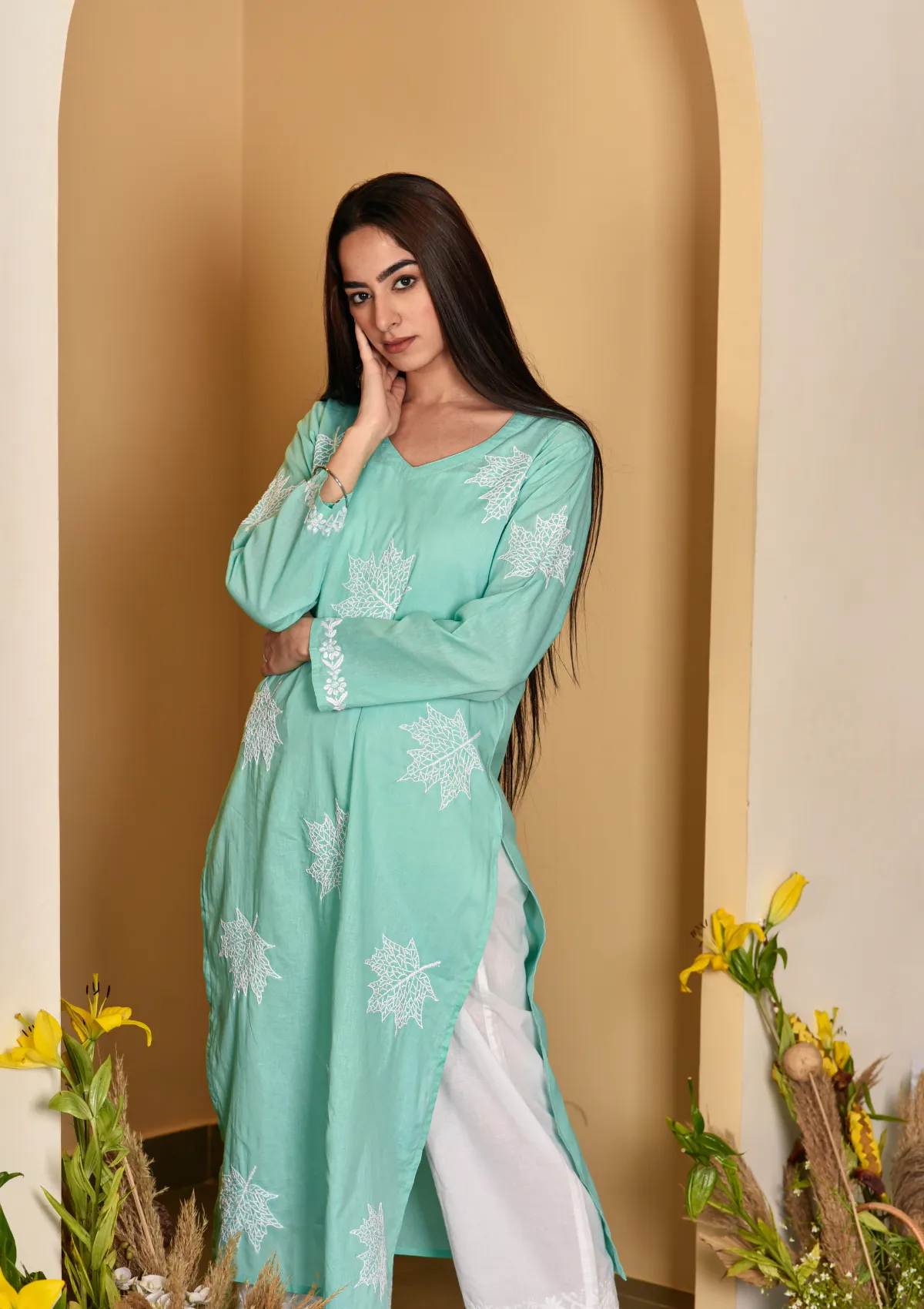 Adib Cotton Straight Kurta with Maple Motifs