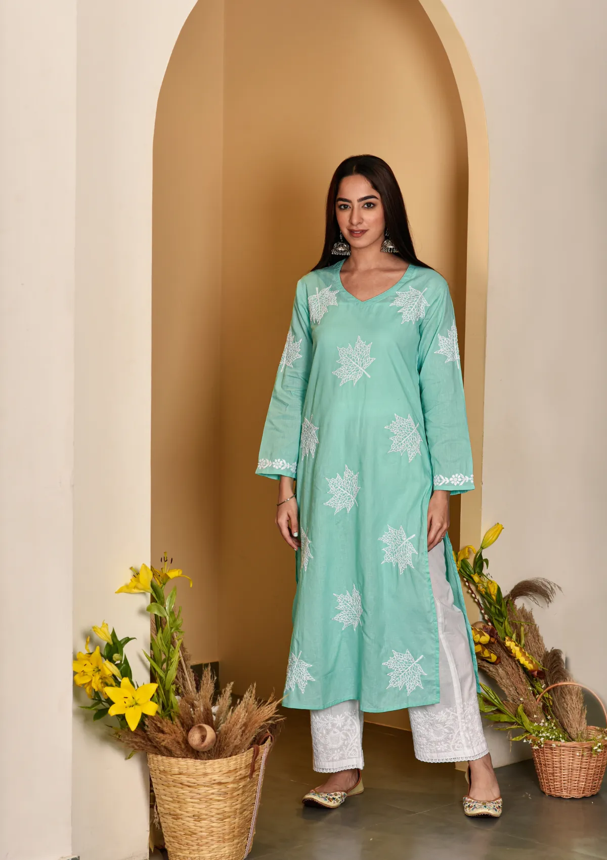 Adib Cotton Straight Kurta with Maple Motifs