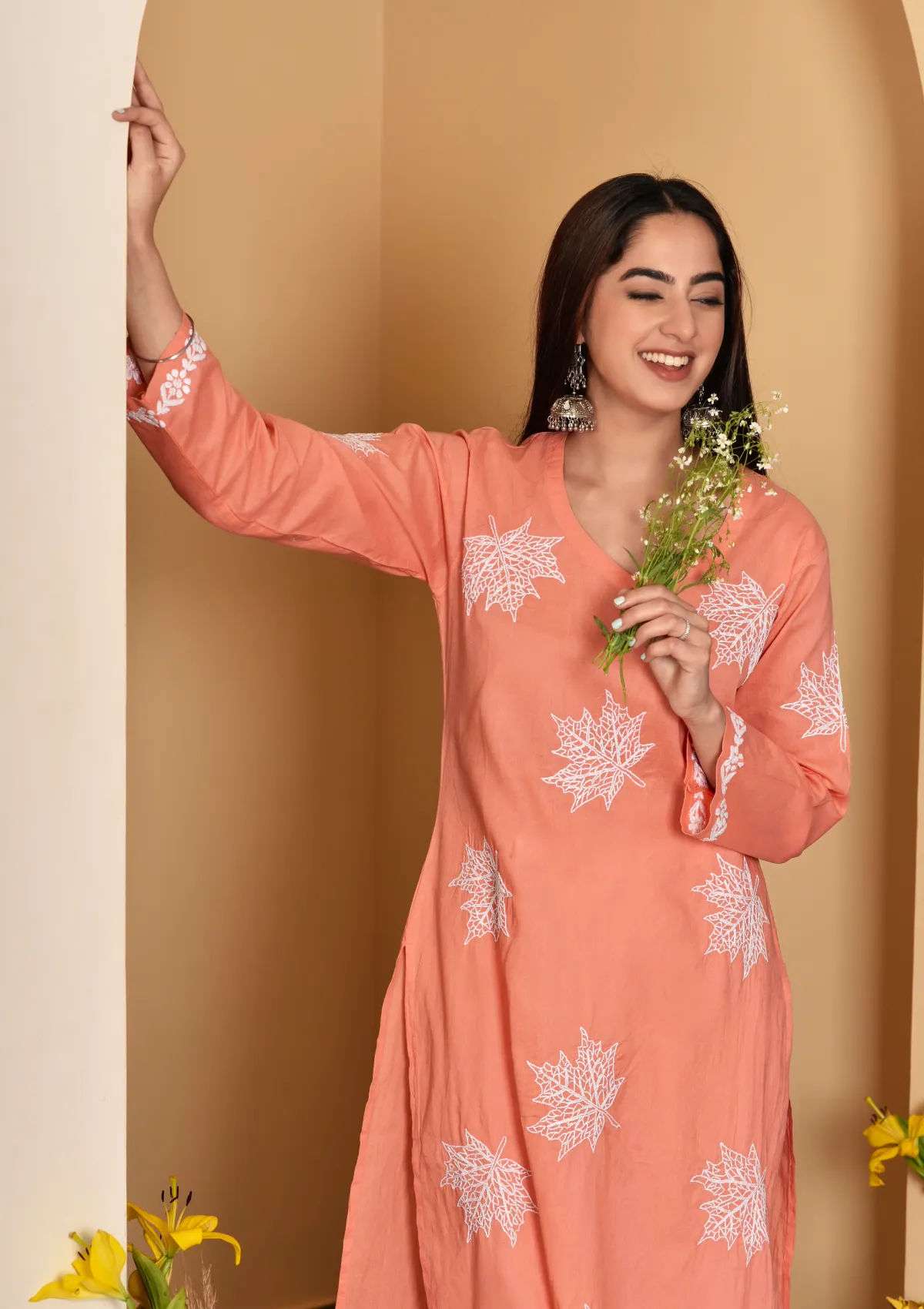 Adib Cotton Straight Kurta with Maple Motifs