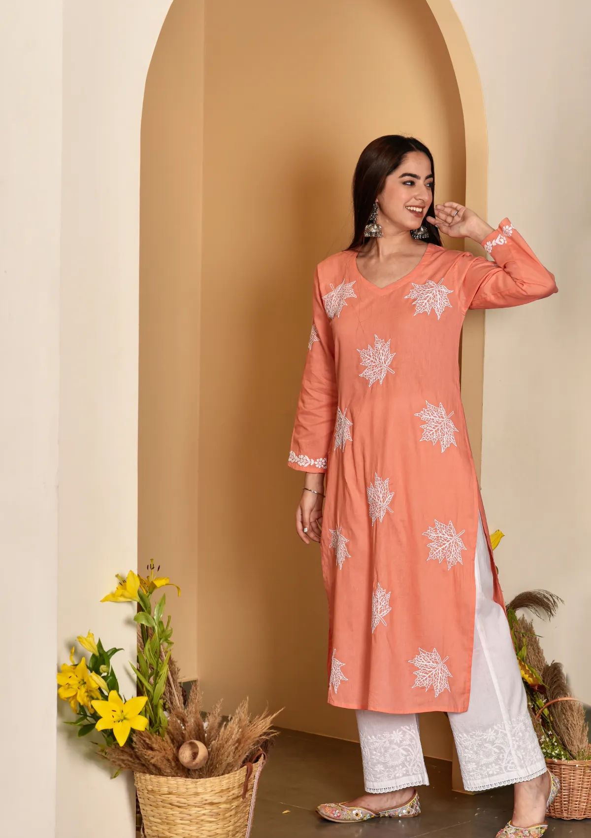 Adib Cotton Straight Kurta with Maple Motifs