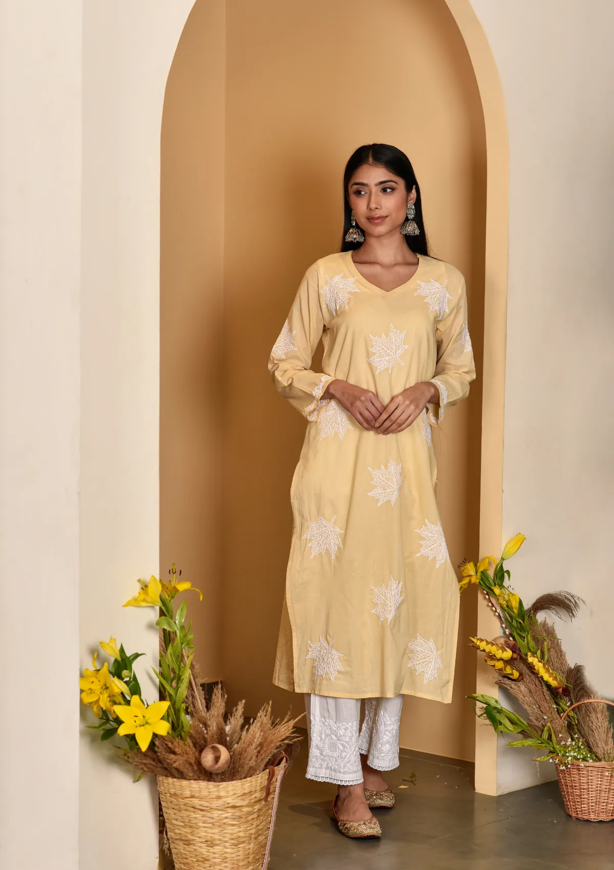 Adib Cotton Straight Kurta with Maple Motifs