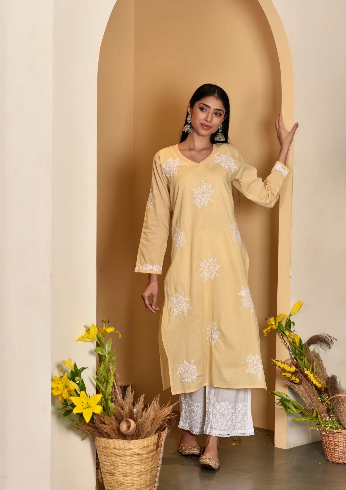 Adib Cotton Straight Kurta with Maple Motifs