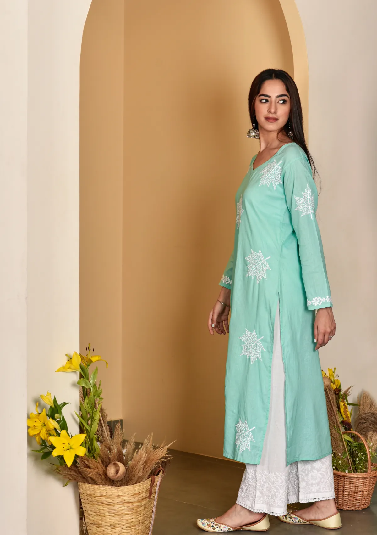 Adib Cotton Straight Kurta with Maple Motifs