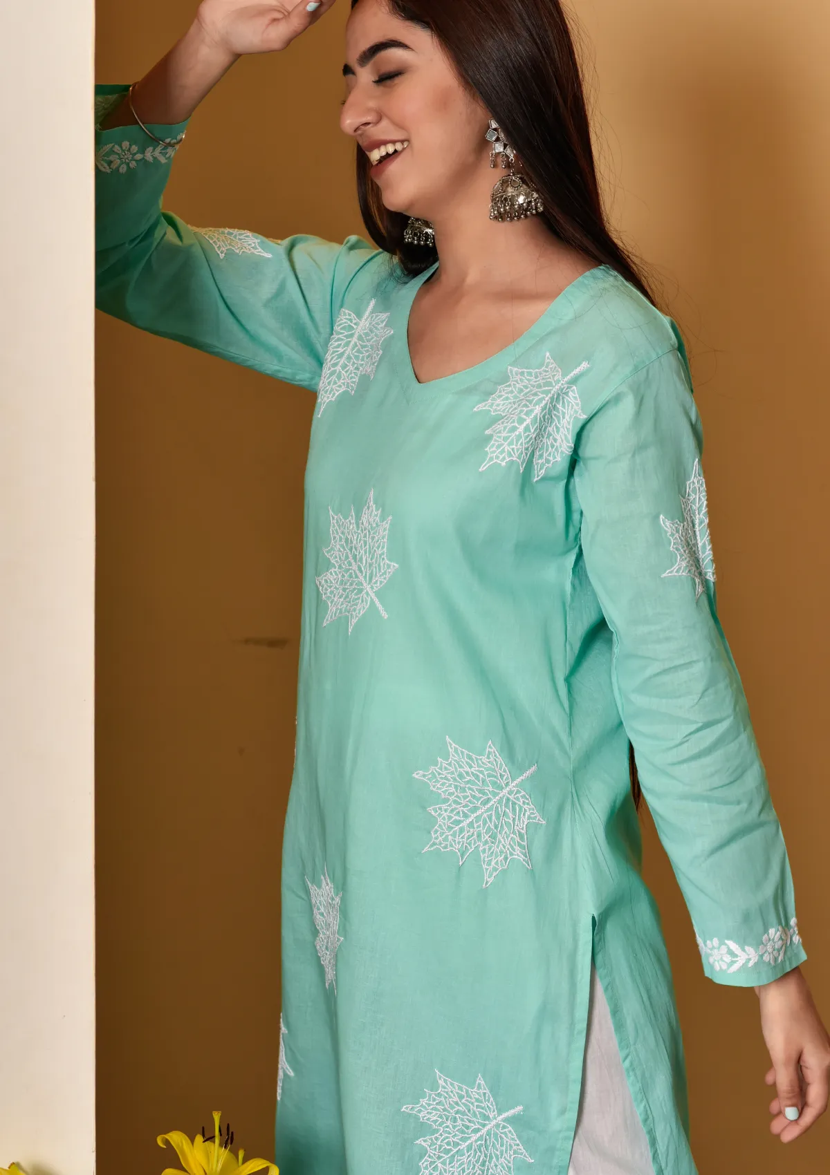 Adib Cotton Straight Kurta with Maple Motifs