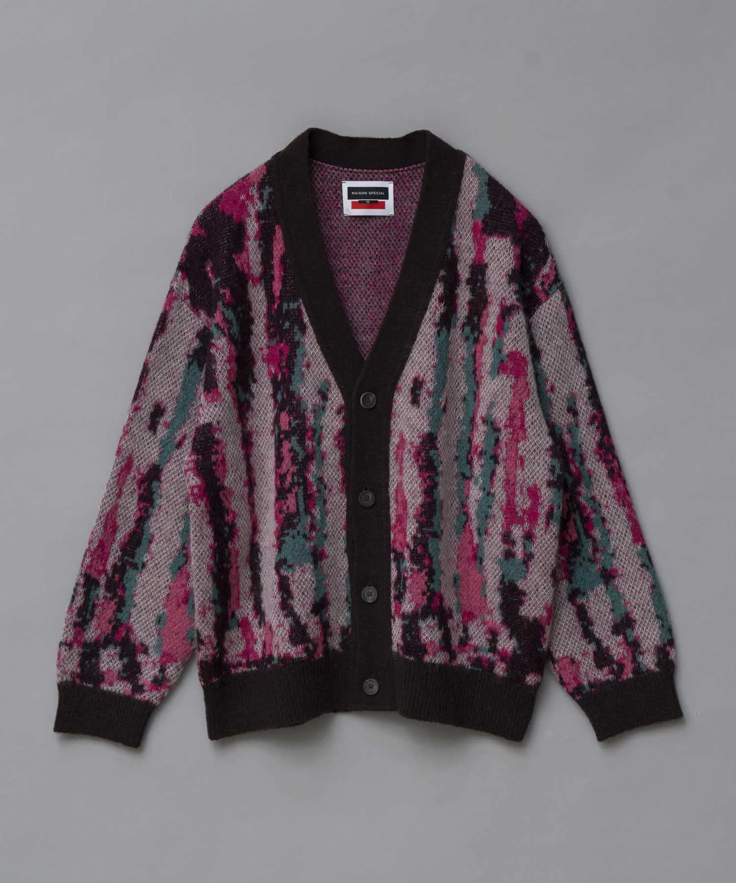 Airy Mohair Crazy Stripe Prime-Over V-Neck Knit Cardigan