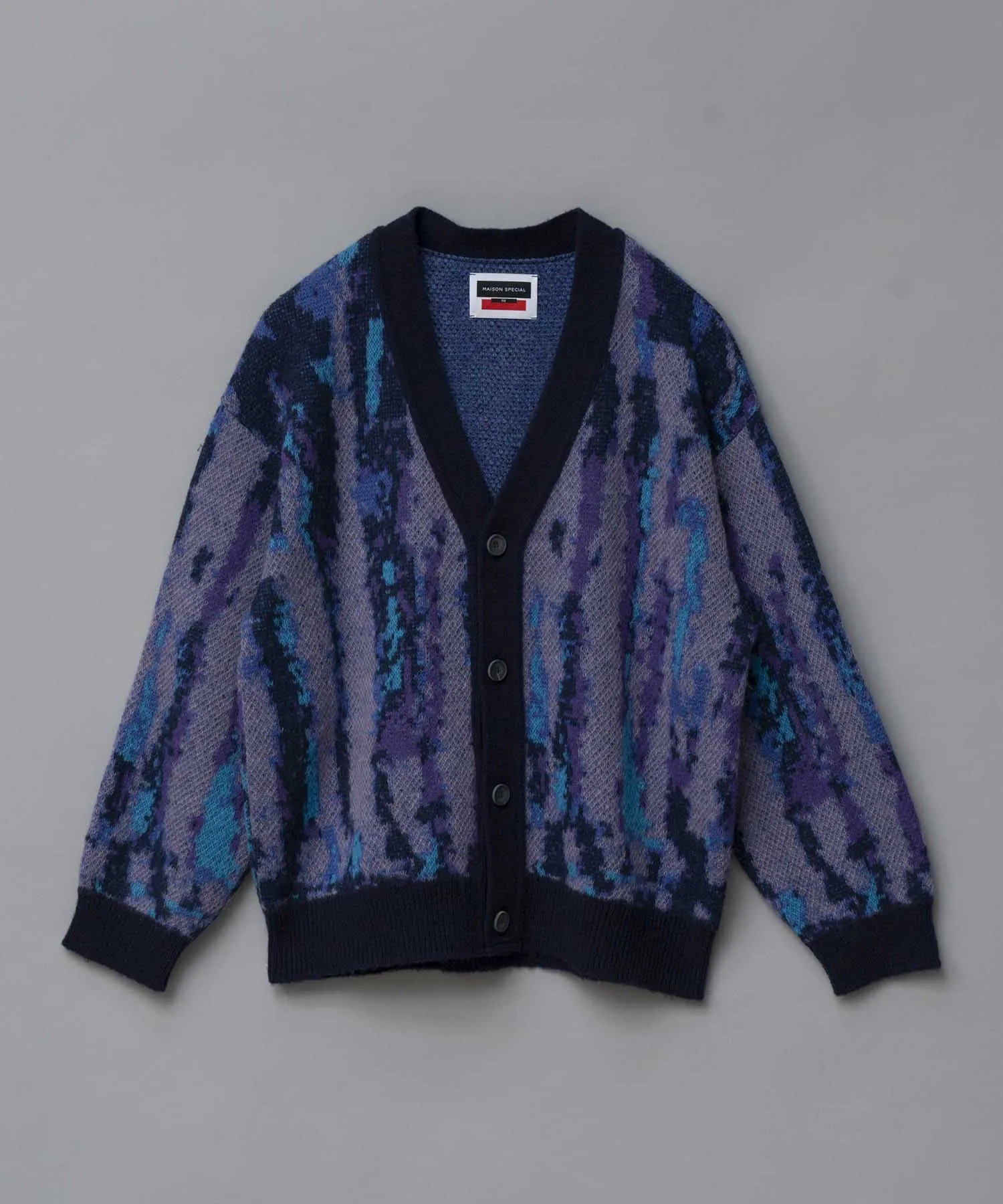 Airy Mohair Crazy Stripe Prime-Over V-Neck Knit Cardigan