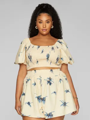 Amelia Floral Print Linen Crop Top