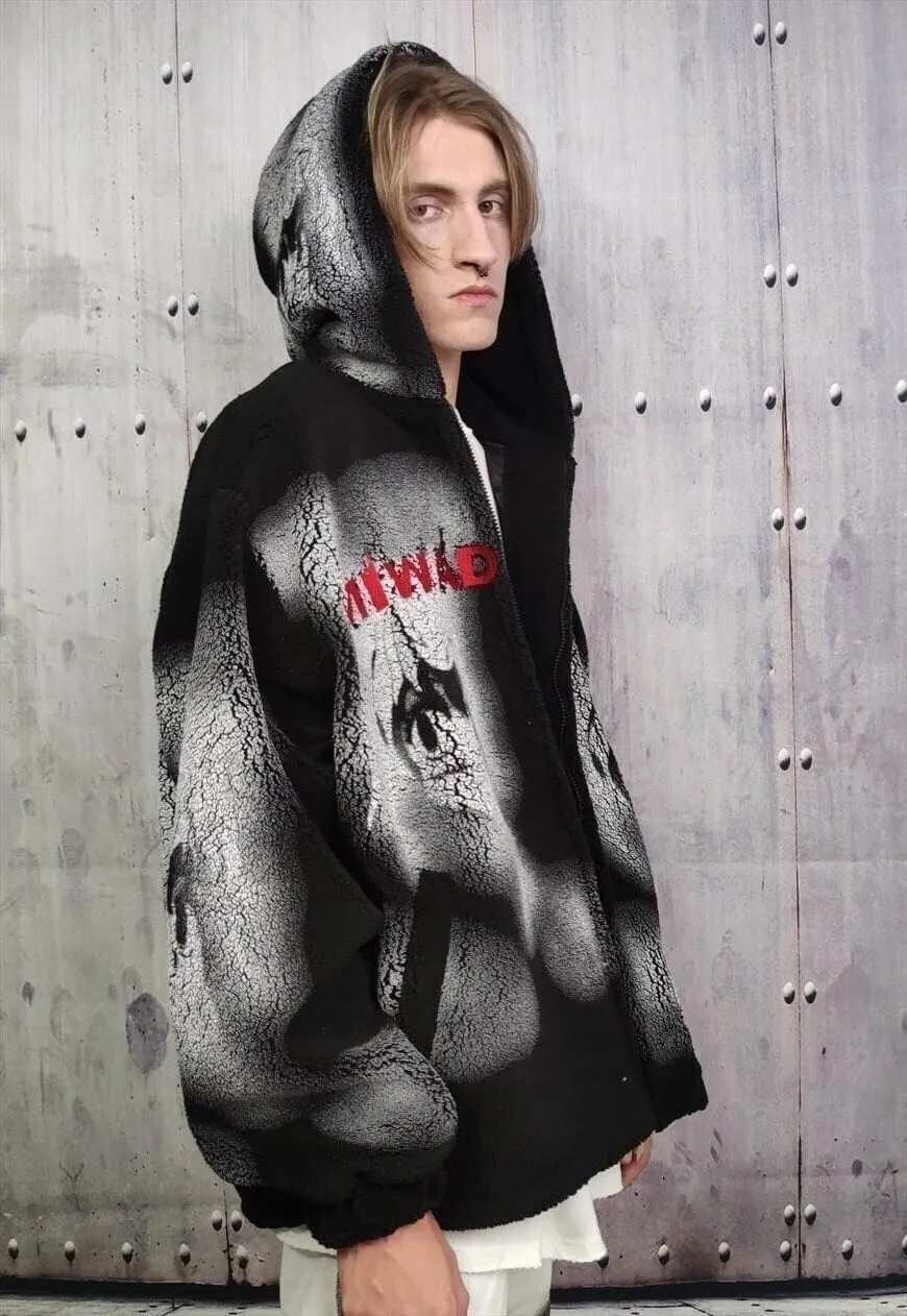 Anime fleece jacket graffiti cartoon bomber Japan coat black