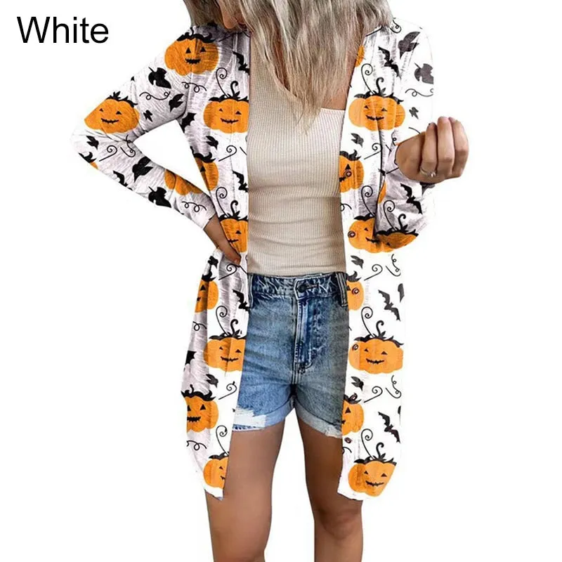 Ashore Shop Womens Halloween Print Cardigan Long Sleeve Pumpkin Coat