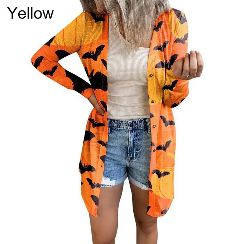 Ashore Shop Womens Halloween Print Cardigan Long Sleeve Pumpkin Coat