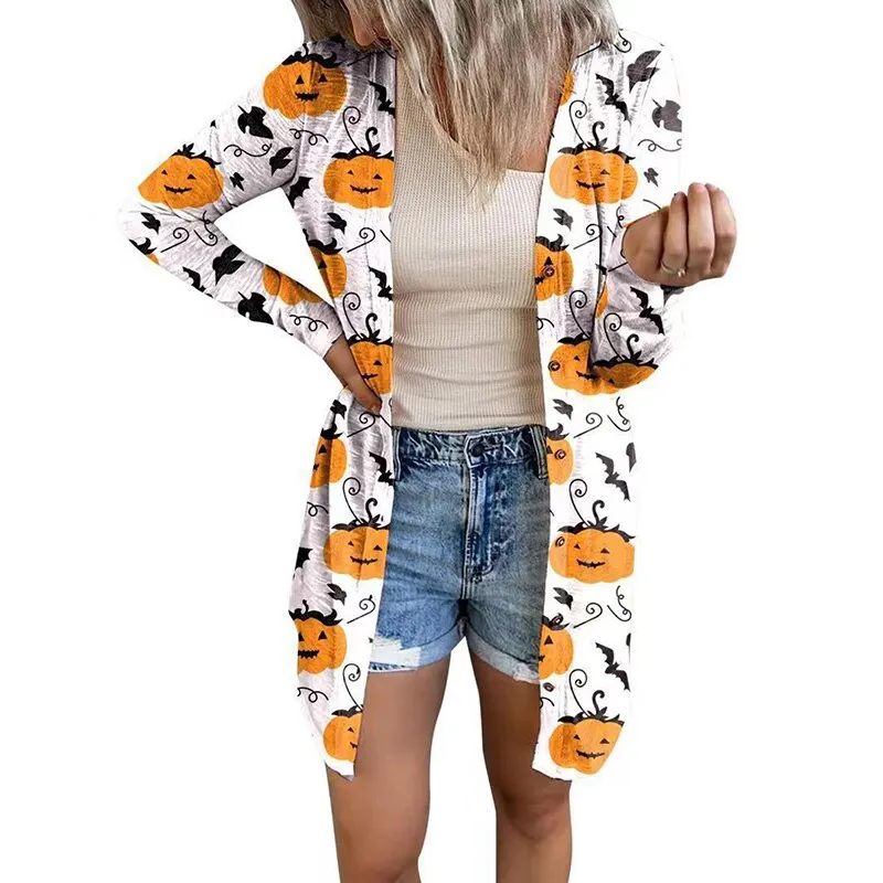 Ashore Shop Womens Halloween Print Cardigan Long Sleeve Pumpkin Coat