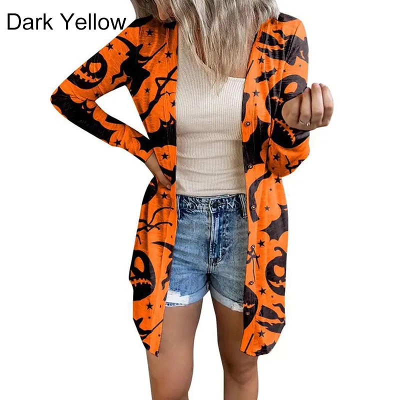 Ashore Shop Womens Halloween Print Cardigan Long Sleeve Pumpkin Coat