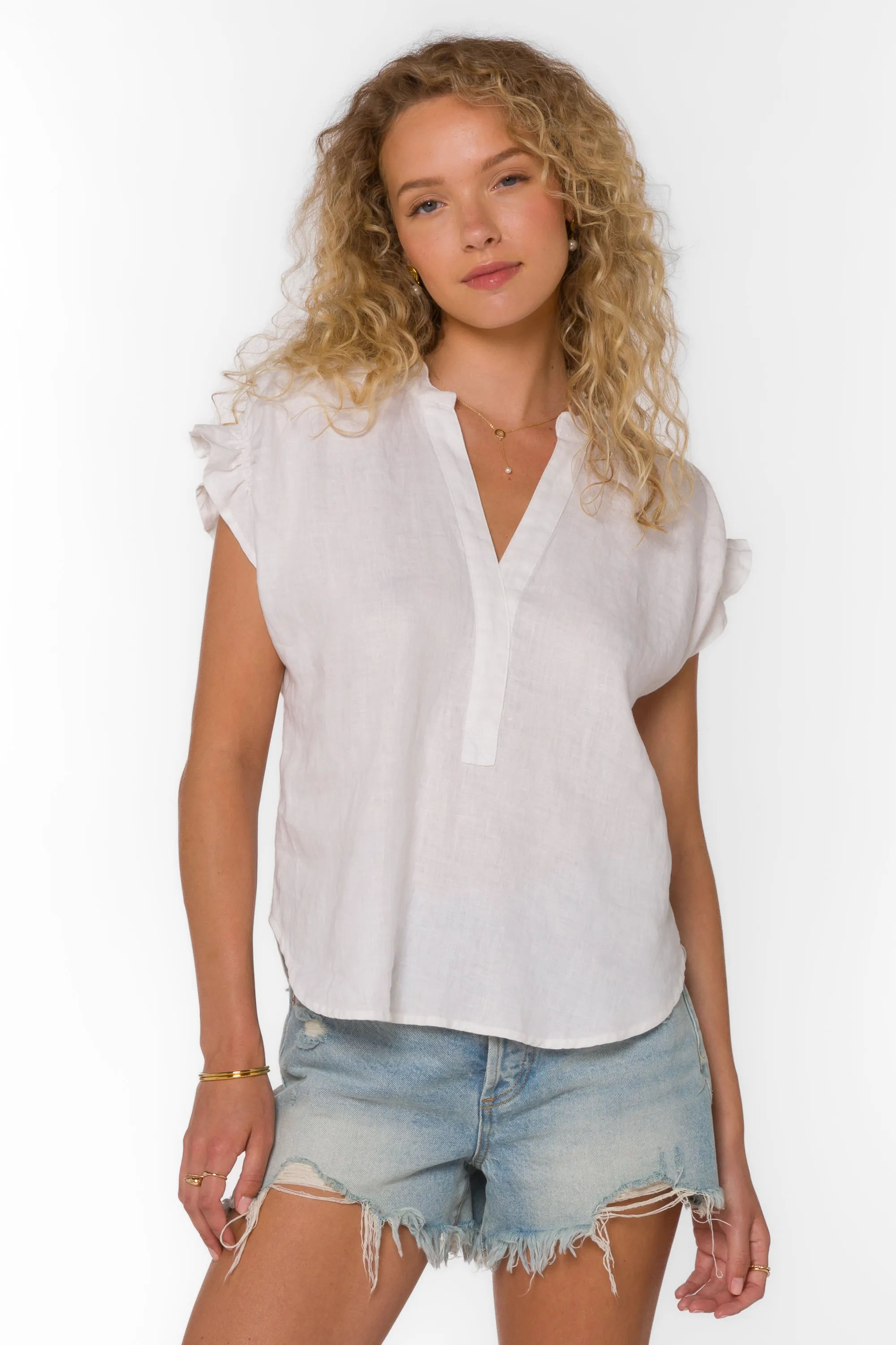 Avery Optic White Linen Top