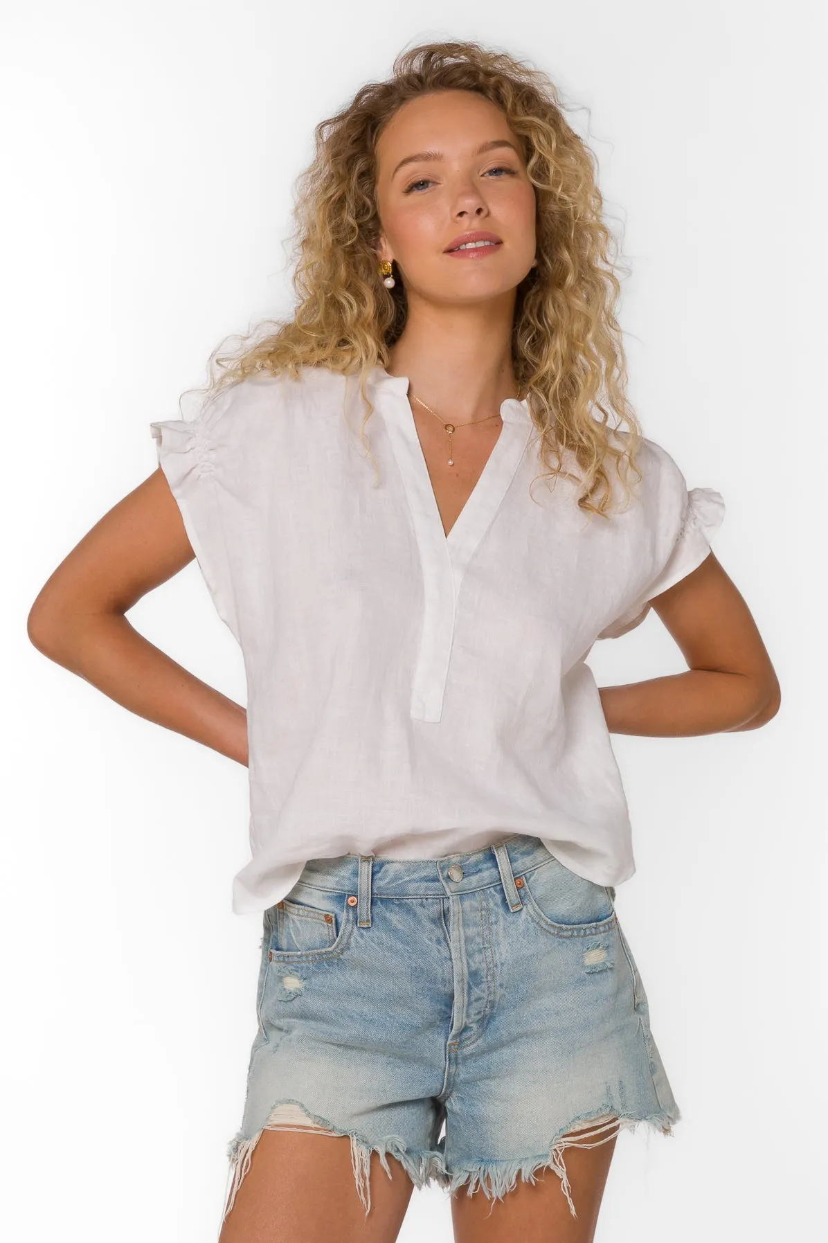 Avery Optic White Linen Top