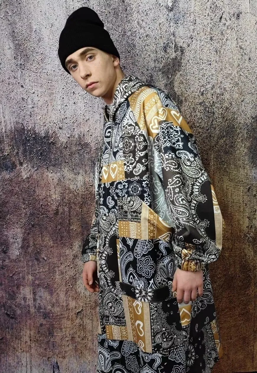 Bandanna jacket handmade paisley print windbreaker in brown