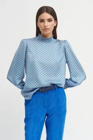 Bariloche Diya Blue Geometric Print Blouse