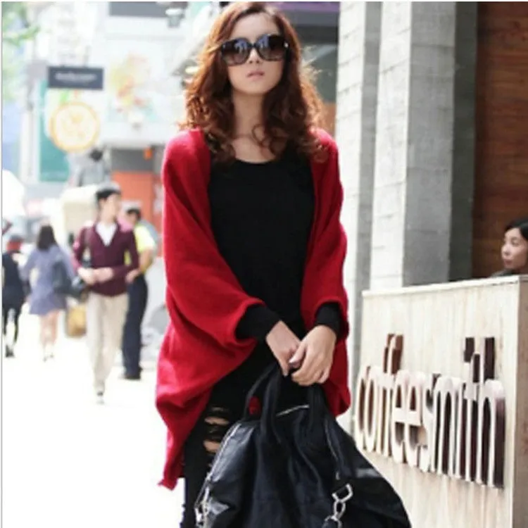 Batwing Solid Color Shawl Knit Loose Cardigan