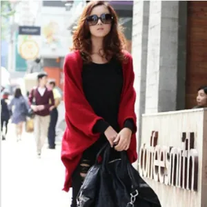 Batwing Solid Color Shawl Knit Loose Cardigan