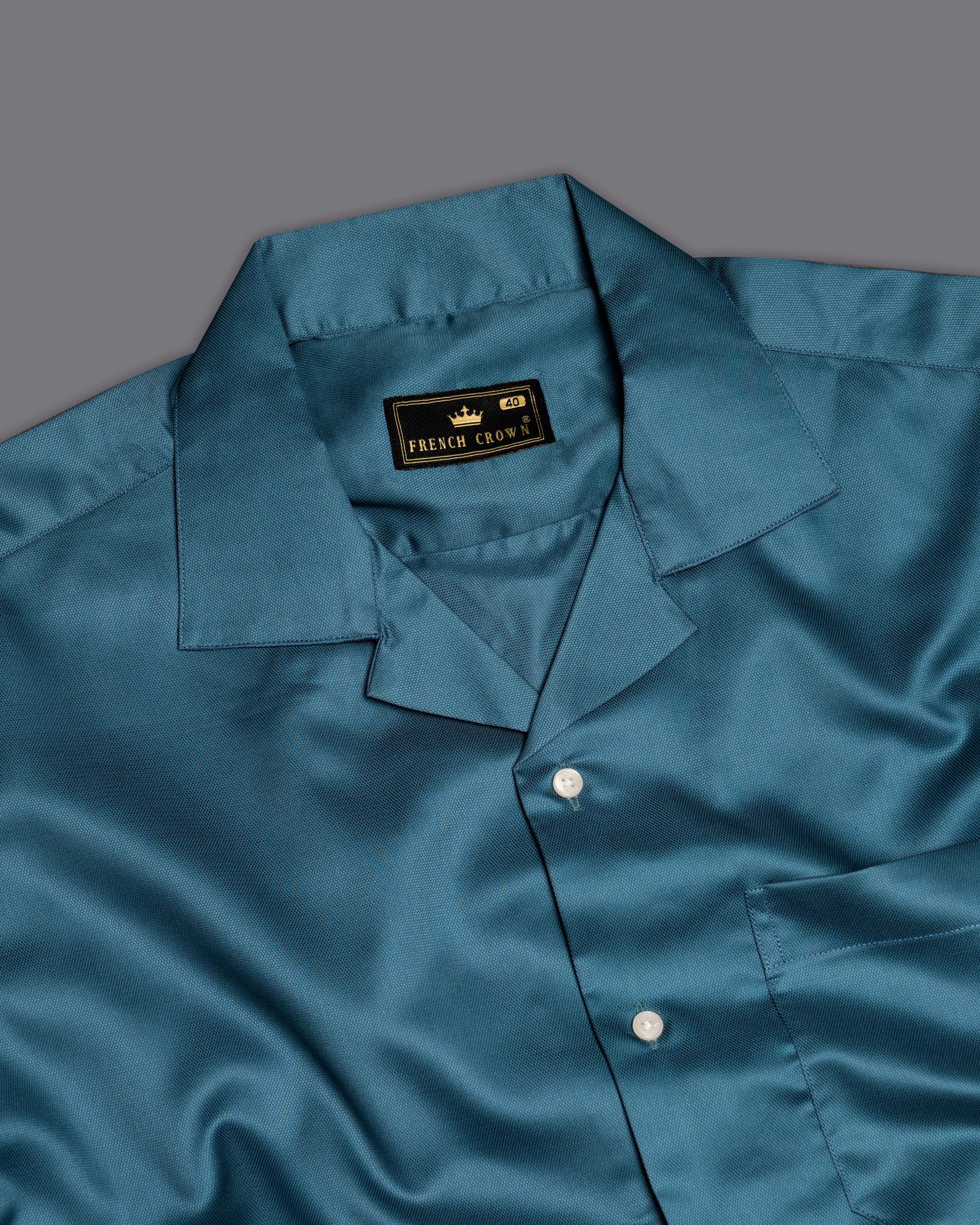 Bismark Blue Dobby Textured Premium Giza Cotton Shirt