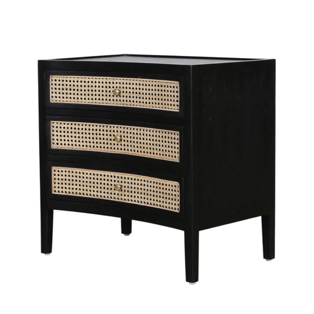 Black Curved Side Chest With Cane Drawers