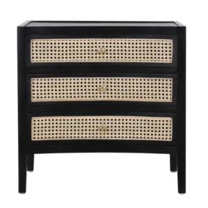 Black Curved Side Chest With Cane Drawers