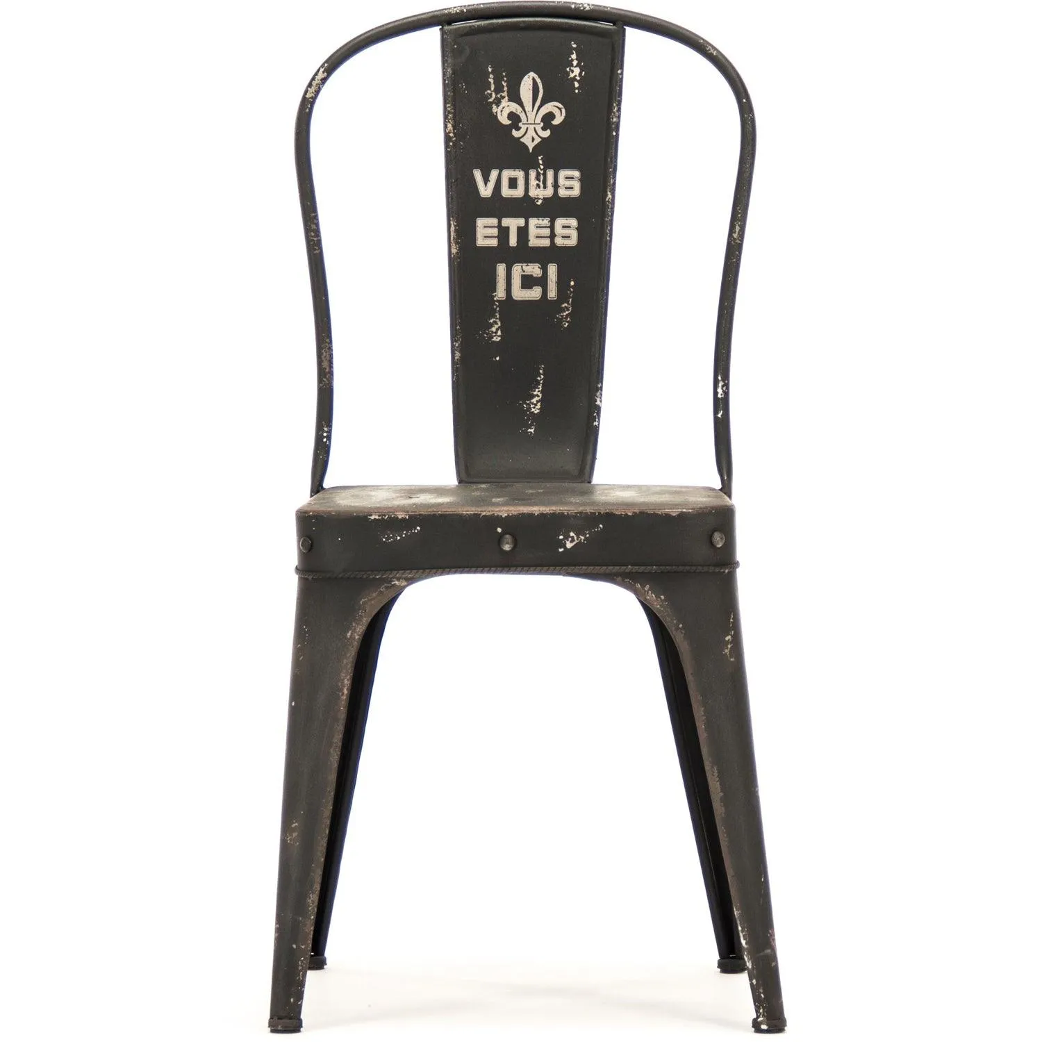 Black Metal French Words Chairs - Pair