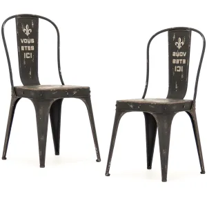 Black Metal French Words Chairs - Pair