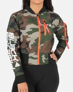 Black Pyramid Cropped Camo Bomber Jacket