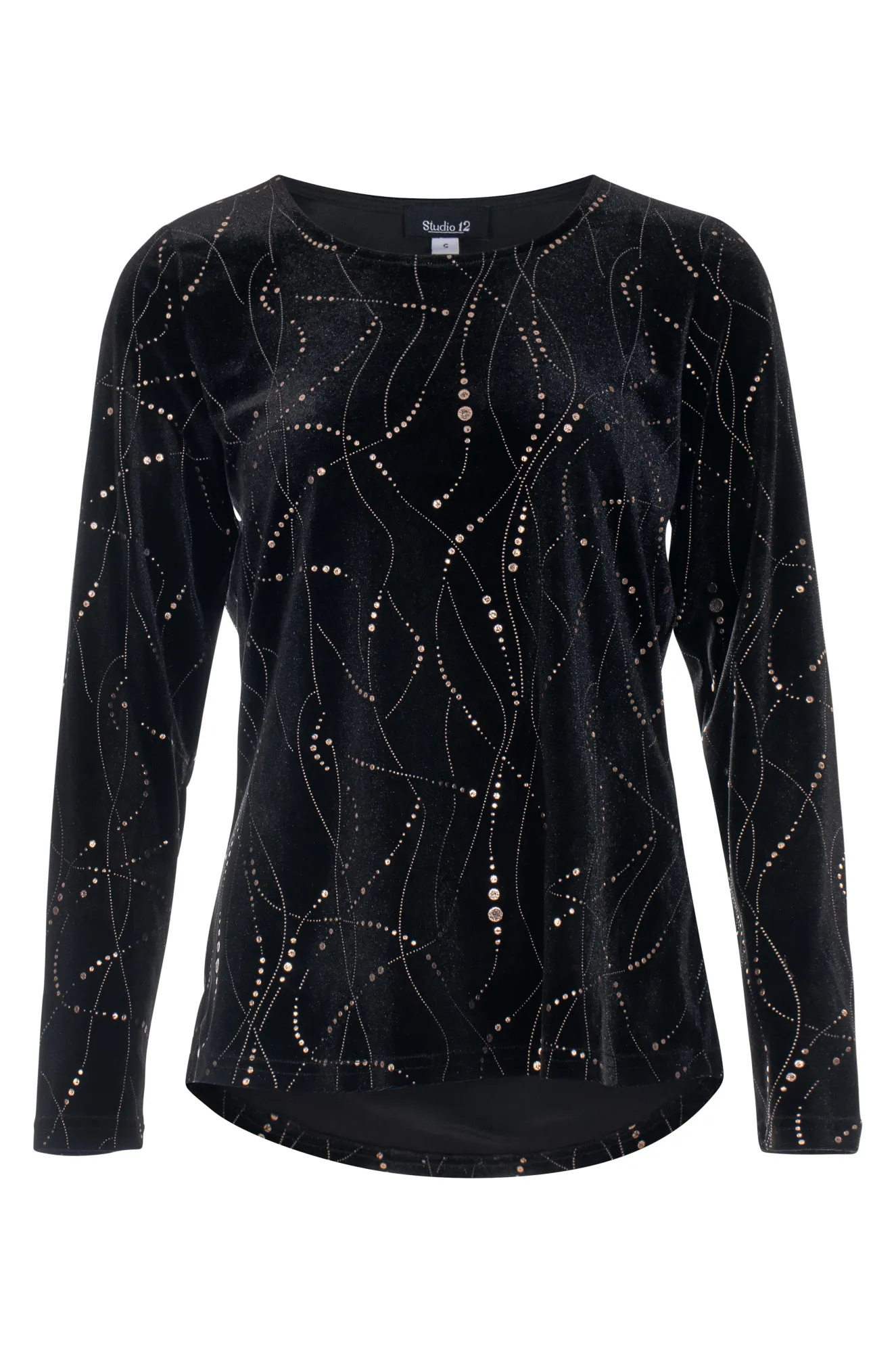 Black Velour Top with Rose Gold prt | Black/Rose Gold Dots | 8811ZZ