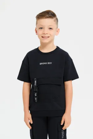 Boys Black Short Sleeve T-Shirt With Patch Pocket