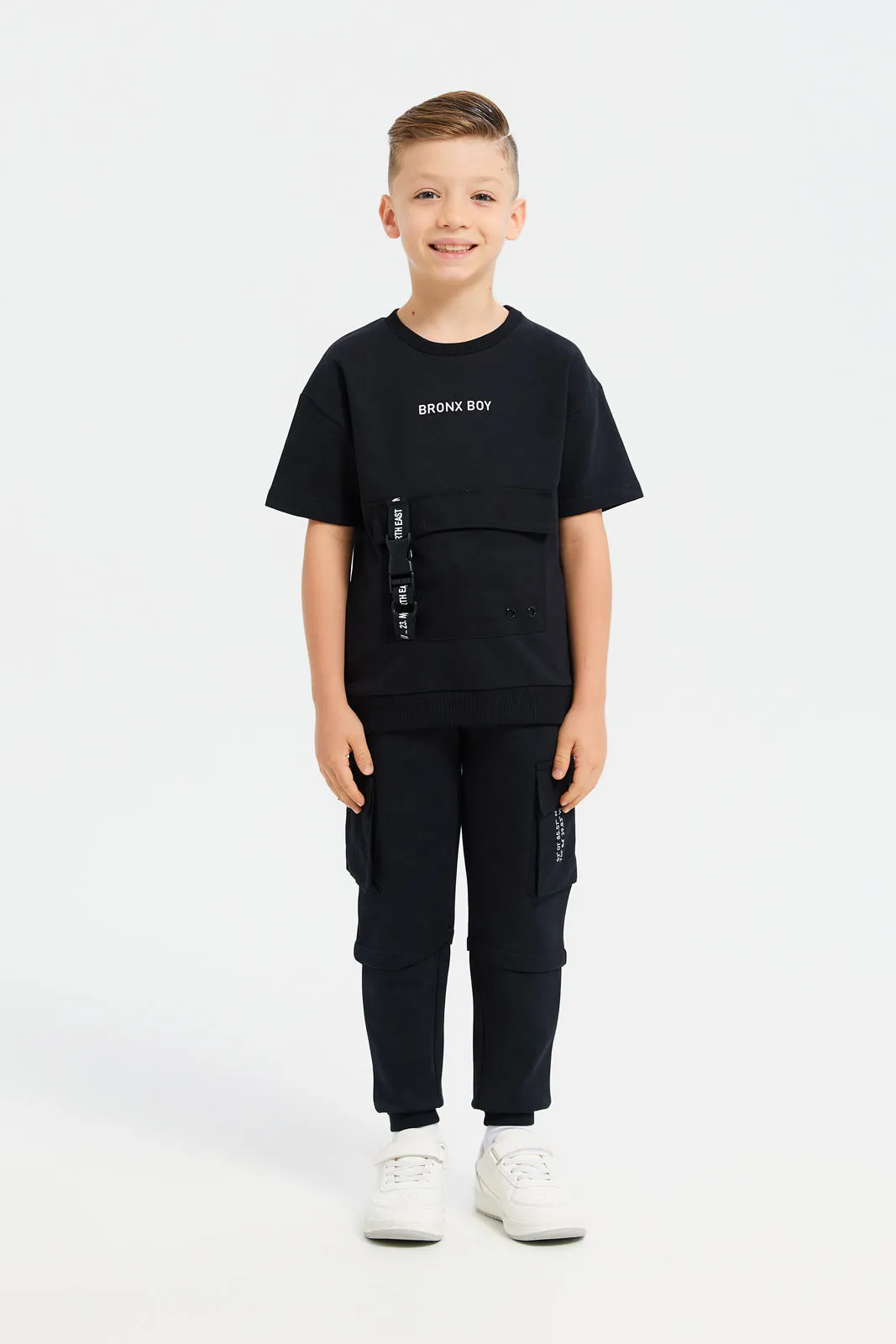 Boys Black Short Sleeve T-Shirt With Patch Pocket