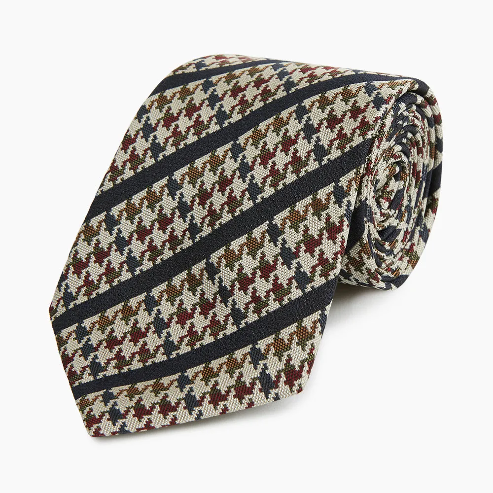 Brown Houndstooth Stripe Silk Tie