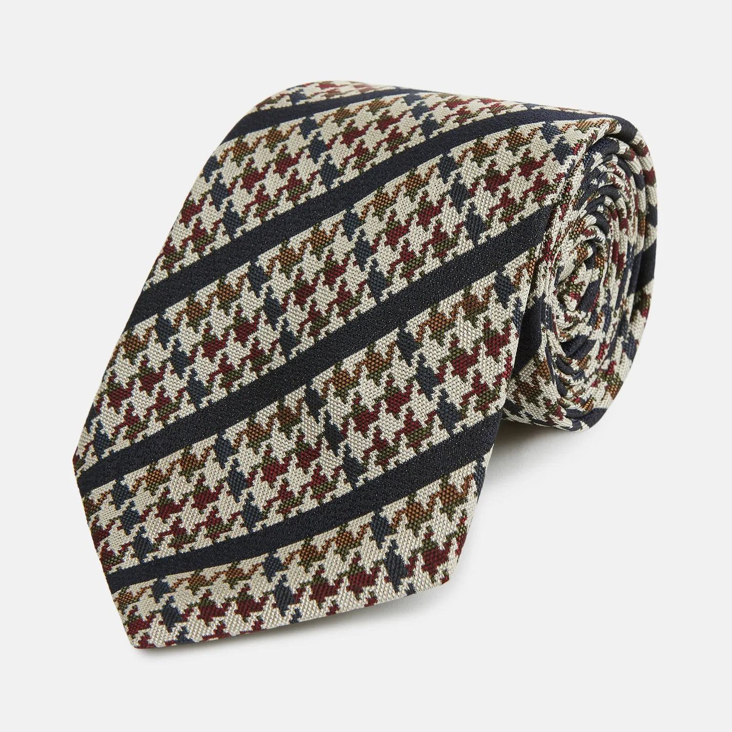 Brown Houndstooth Stripe Silk Tie