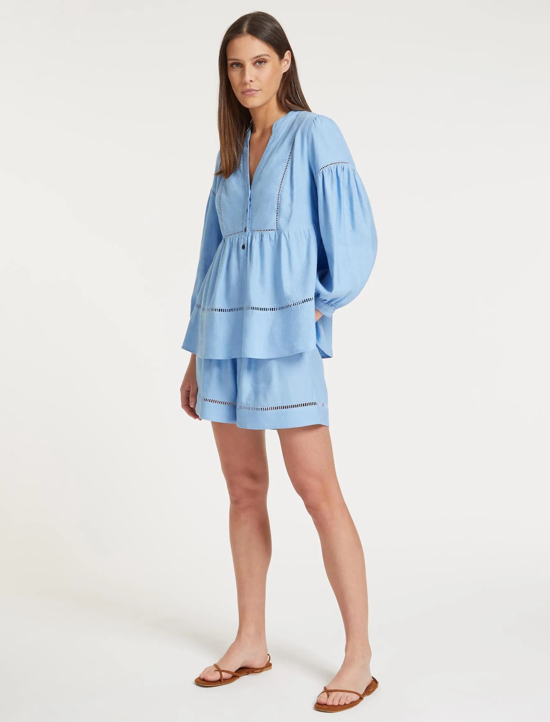 Callie Linen Blend Shirt - Blue