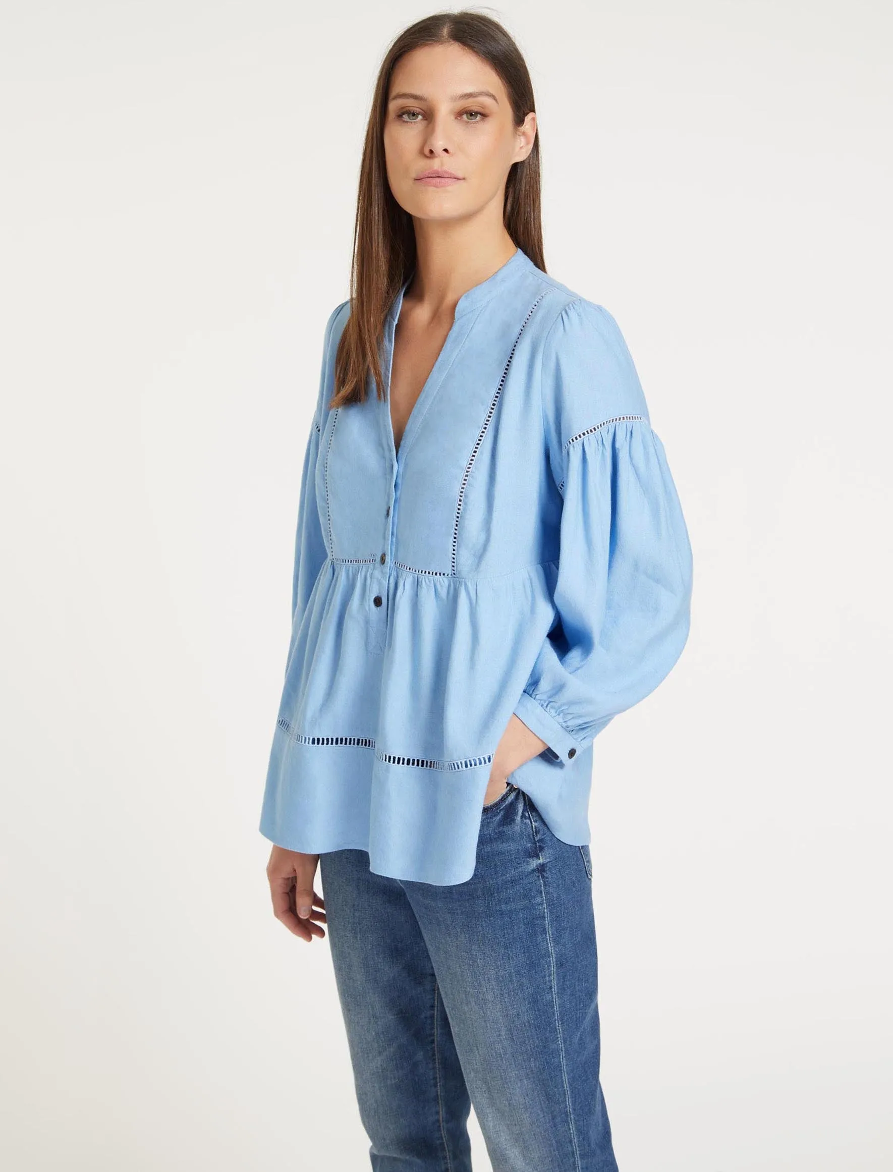 Callie Linen Blend Shirt - Blue