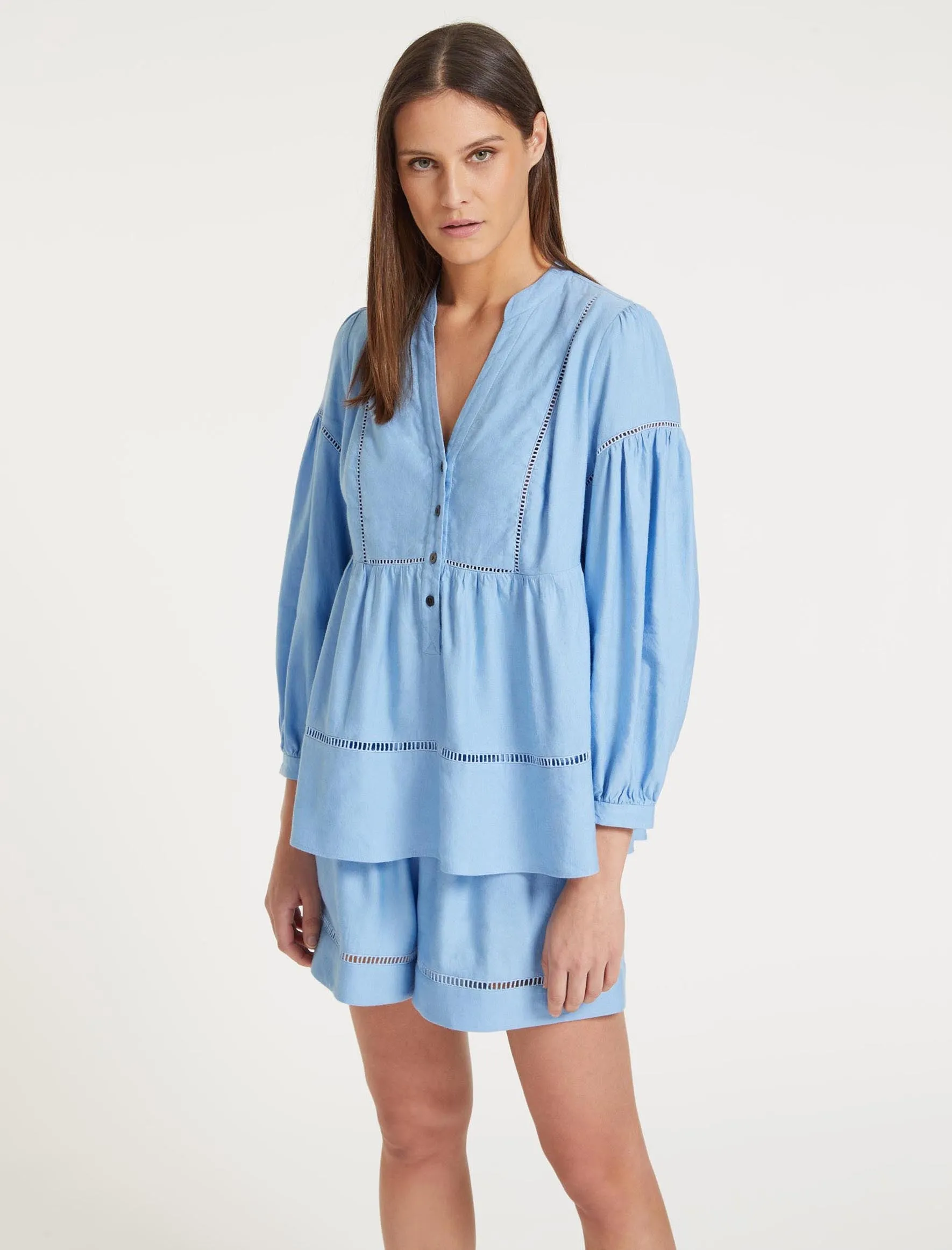 Callie Linen Blend Shirt - Blue