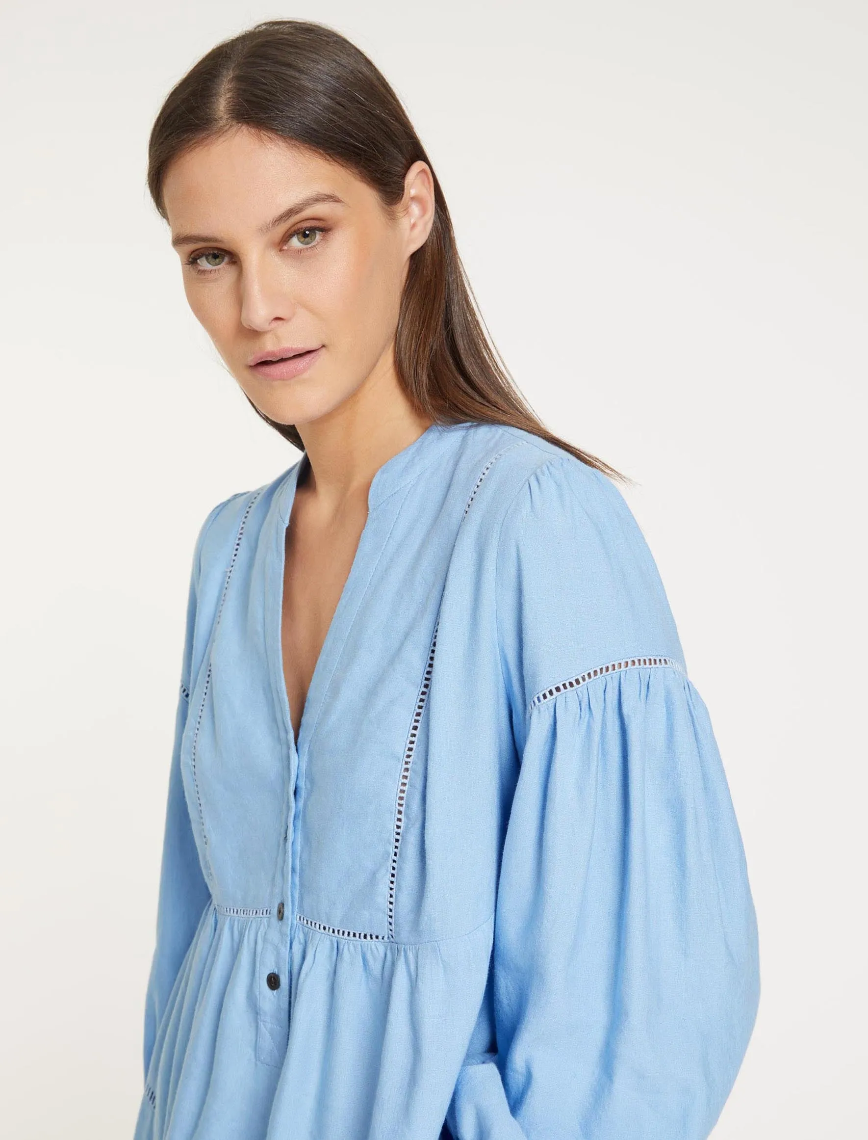 Callie Linen Blend Shirt - Blue