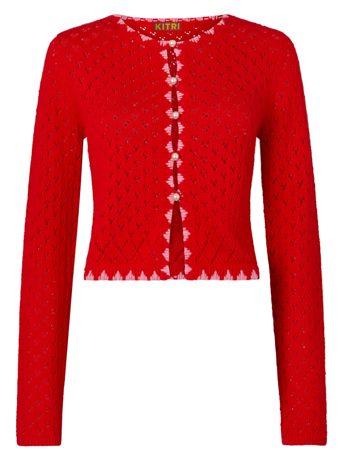 Carmel Red Pointelle Knit Cardigan