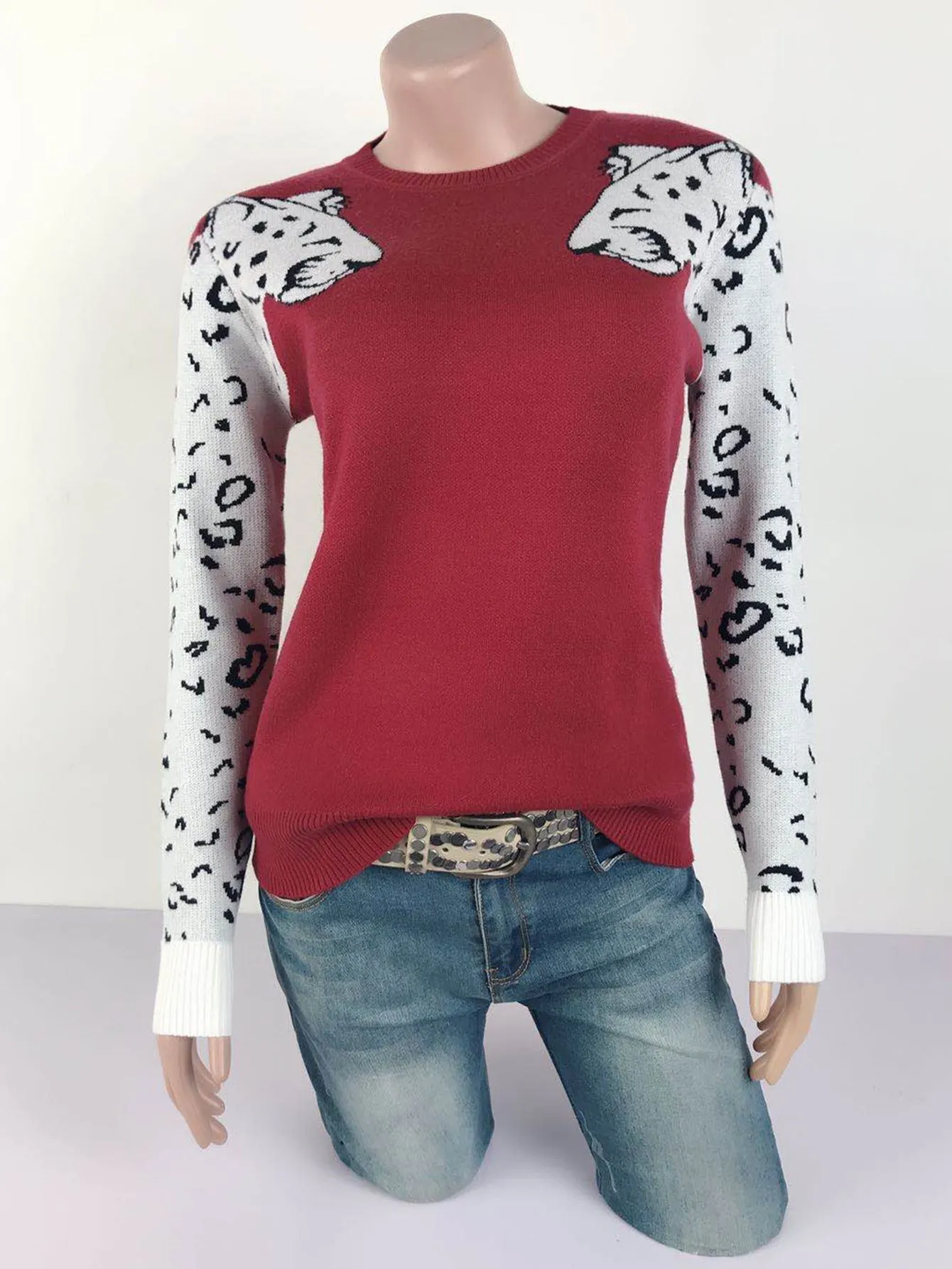 Casual Color-Blocking Print Tops Loose Long Sleeve Wholesale Sweater