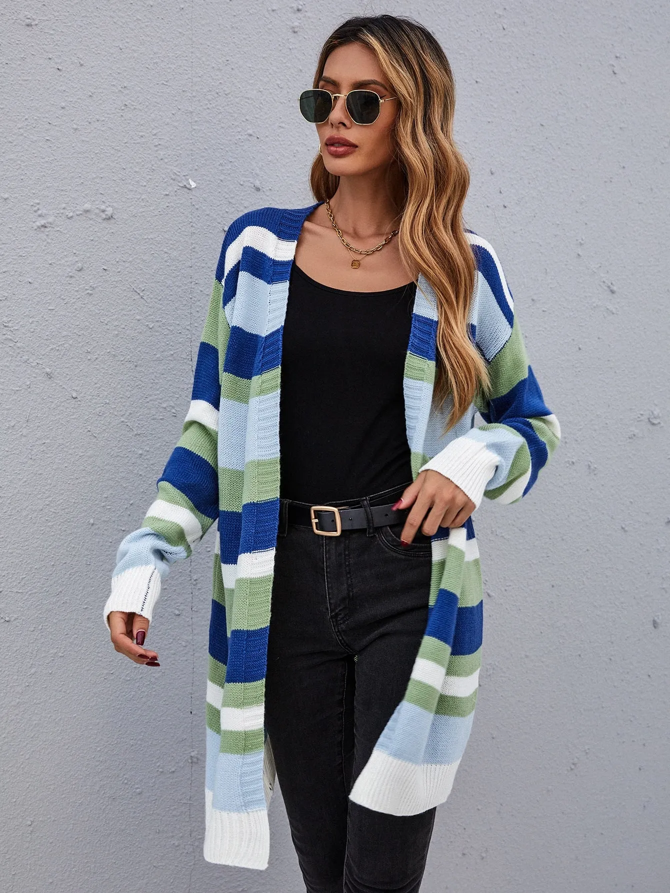 Casual Colorblock Long Sleeve Short Women Cardigan