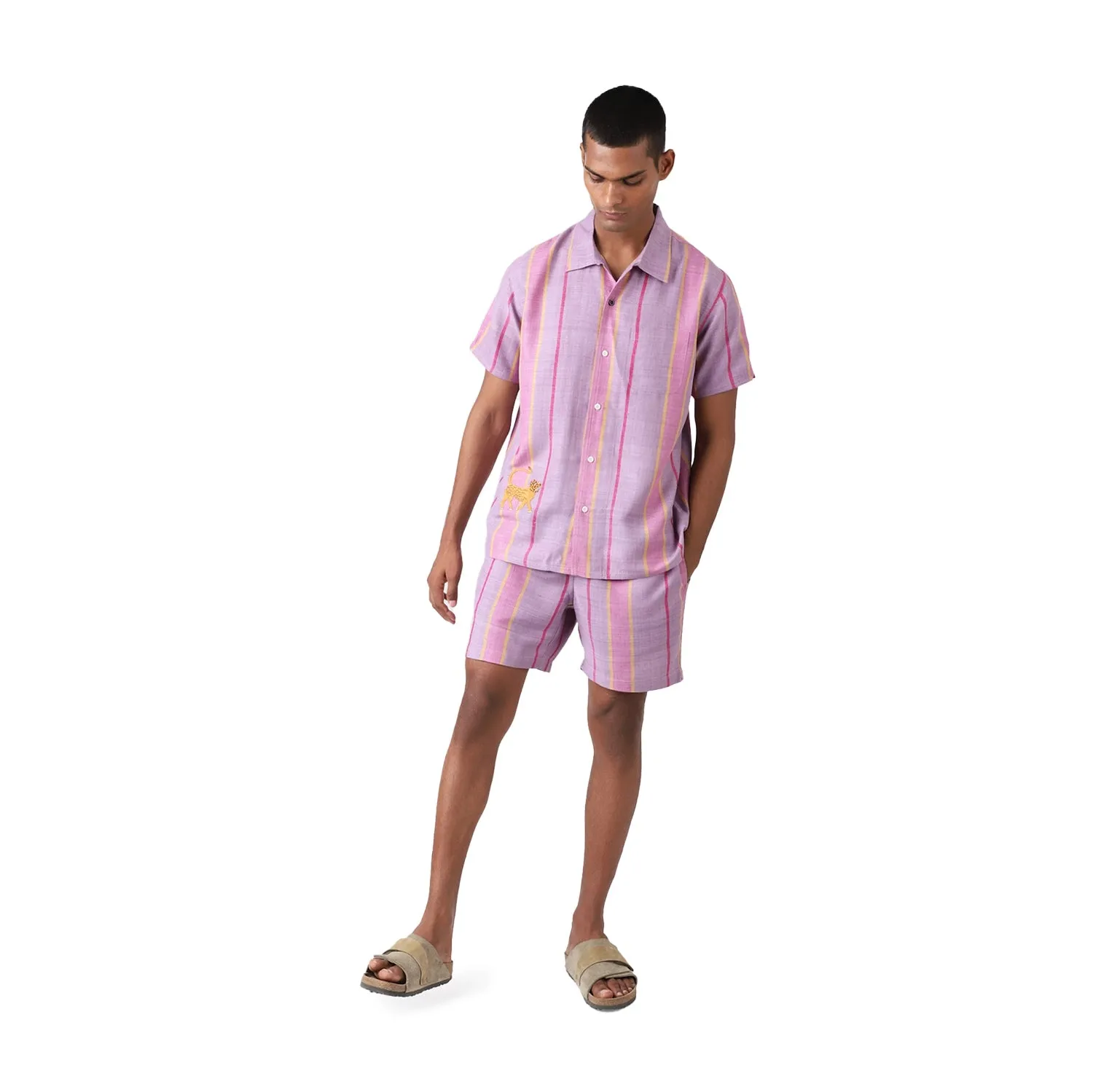 Chintan Short Sleeve Shirt - Matka Silk Digital Lavender