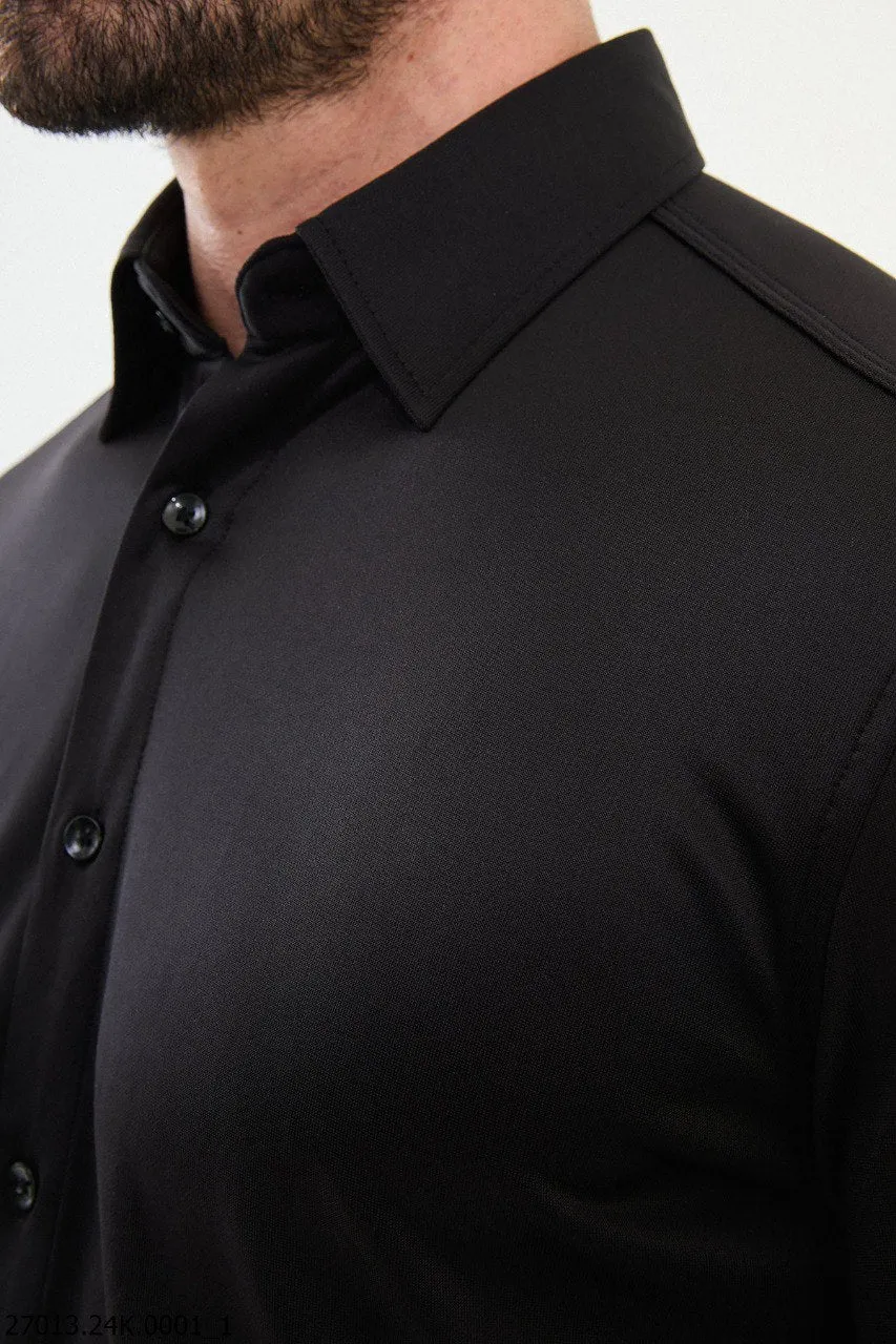 Classic Black Tailored Fit Button-Up Shirt for Men.