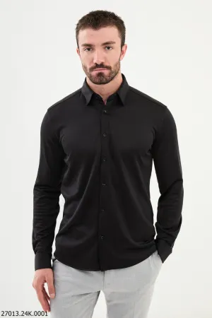 Classic Black Tailored Fit Button-Up Shirt for Men.