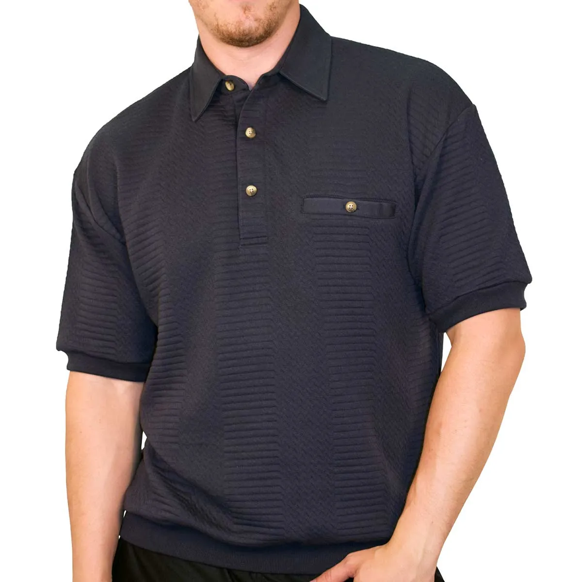 Classics By Palmland Solid French Terry Short Sleeve Banded Bottom Polo Shirt Navy Heather 6090-720